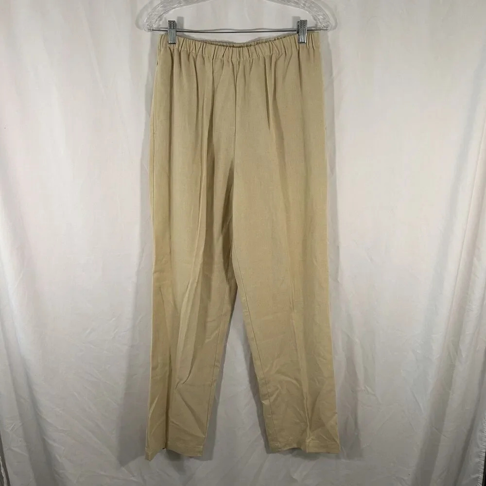 Orvis Pants Womens 10 Yellow Pull On Elastic Waist Linen Blend Pockets